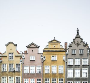 Row of painted houses in the Polish town of Gdansk